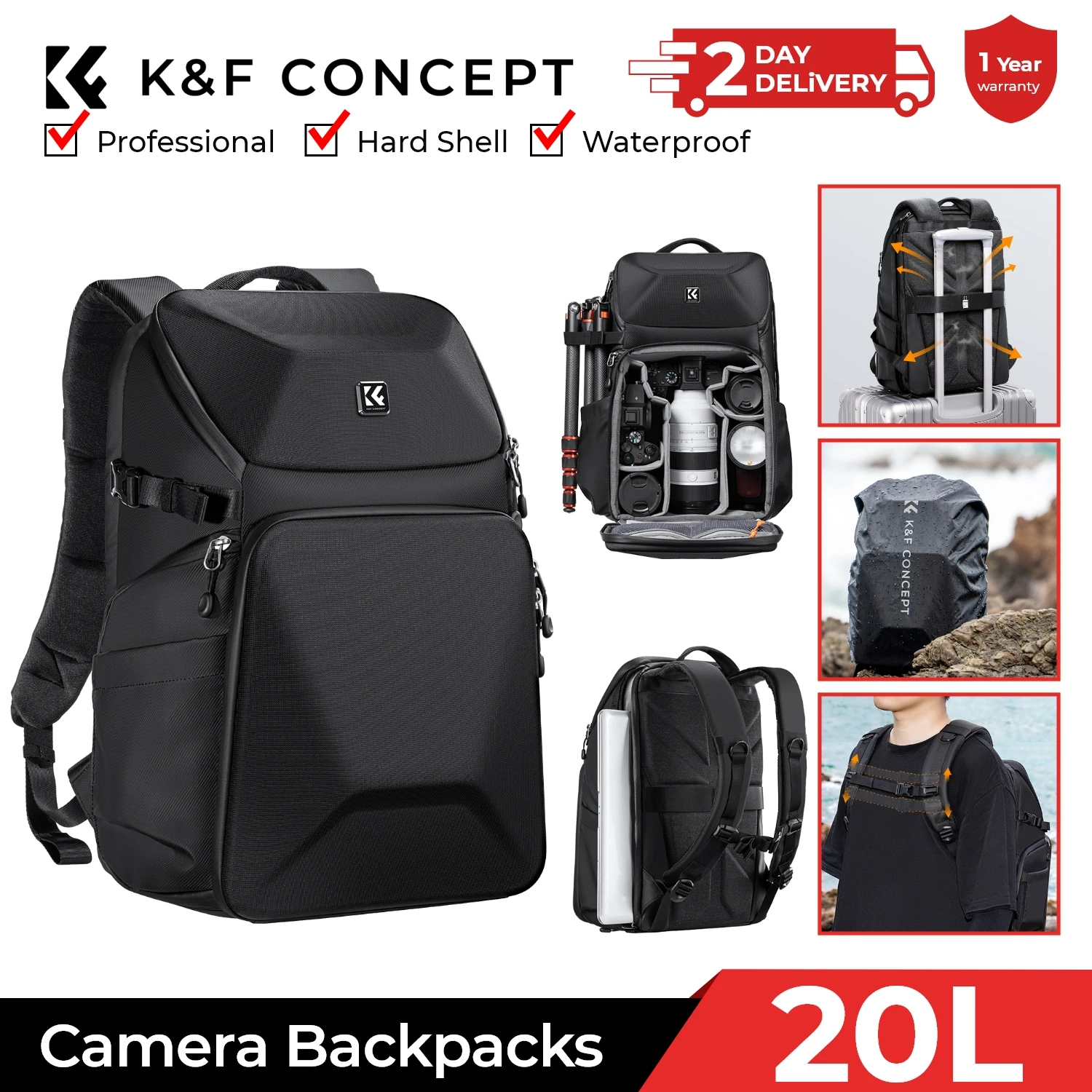 حقيبة ظهر للكاميرا من K&F CONC - مراجعة Laptop Bag Waterproof وسعره